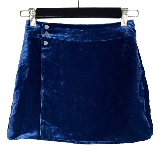 BCBGMAXAZRIA Blue Velvet Wrap Mini Skirt - Picture 2 of 8